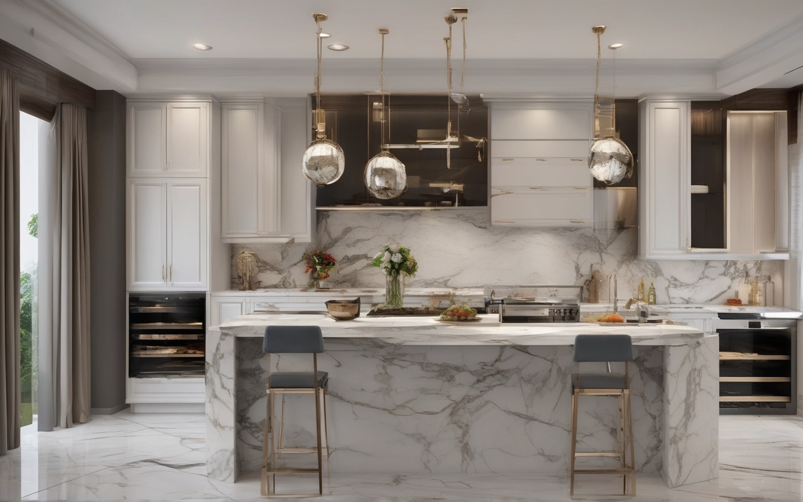 Luxury kitchen with marble countertops